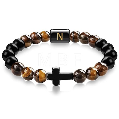 8MM Natural Tiger Eye and Matte Black Obsidian Round Beaded Stretch Bracelets SL9862-14-1