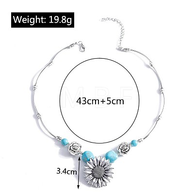 Bohemian Style Alloy with Synthetic Turquoise Pendant Necklaces FS-WG9CEC0-01-1