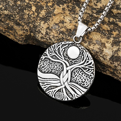Viking Stainless Steel Box Chain Tree of Life Pendant Necklaces for Men PW-WGA998B-01-1