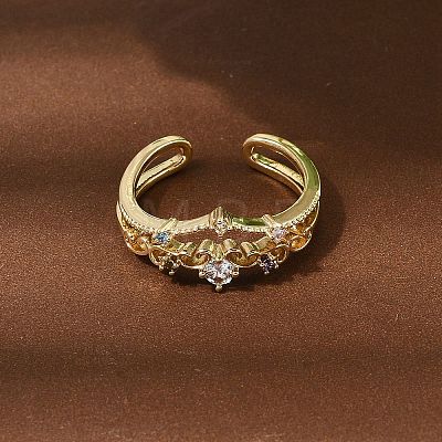Brass Micro Pave Cubic Zirconia Cuff Open Rings for Women RJEW-B160-02G-1