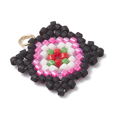 Handmade Glass Seed Beaded  Window Lattice Pattern Shape Pendants PALLOY-MZ00929-05-1