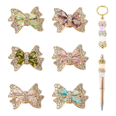 6Pcs 6 Colors Brass Rhinestone Beads KK-TA0009-14-1