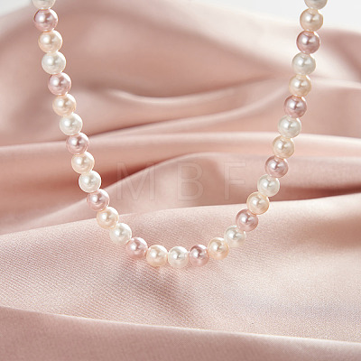 6mm Round Shell Pearl Beaded Necklaces NJEW-L125-009P-01-1