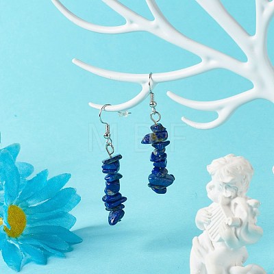 Natural Lapis Lazuli Chip Beads Dangle Earrings EJEW-JE04649-12-1