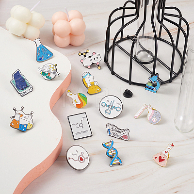 Yilisi 16Pcs 16 Style Chemistry Science Alloy Enamel Brooches Set JEWB-YS0001-01-1