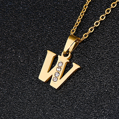 201 Stainless Steel Crystal Rhinestone Initial Pendant Necklaces FS-WG3A711-23-1