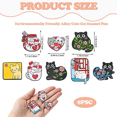 9Pcs 9 Styles Cartoon Cat & Flower Enamel Pins JEWB-SZ0002-07-1