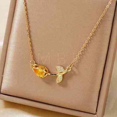 Fashionable Brass Pave Cubic Zirconia Tulip Flower Pendant Necklaces for Women SG6525-3-1
