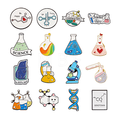 Yilisi 16Pcs 16 Style Chemistry Science Alloy Enamel Brooches Set JEWB-YS0001-01-1