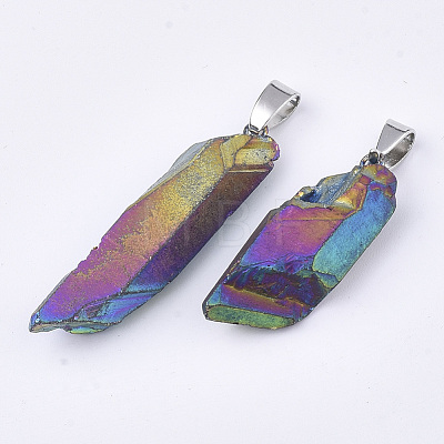 Electroplate Natural Quartz Crystal Pendants G-S279-22A-1