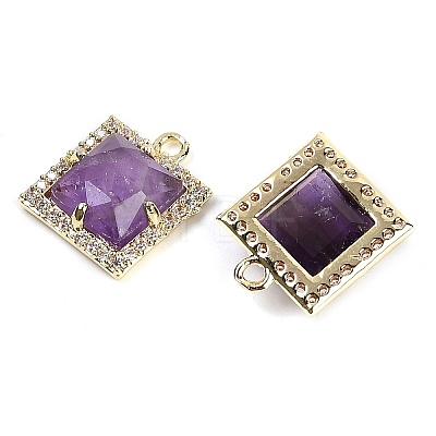 Natural Amethyst Faceted Square Charms G-I375-06G-01-1