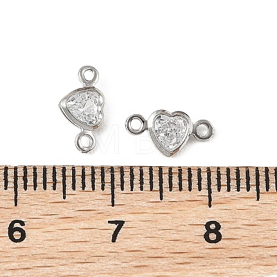 SHEGRACE Brass Pave Clear Cubic Zirconia Heart Connector Charms XGRQ2O907-448P-1