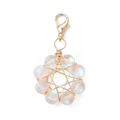 Star Copper Wire Wrapped Synthetic Moonstone Pendant Decorations HJEW-JM03027-01-1