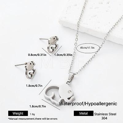 304 Stainless Steel Pendant Necklace & Stud Earrings Set for Women Men NO8774-2-1