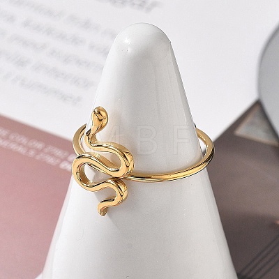 Snake 304 Stainless Steel Open Cuff Ring for Women RJEW-M049-02G-1