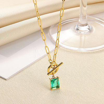 304 Stainless Steel Pave Cubic Zirconia Square Birth Stone Pendant OT Necklaces FS-WGEE56A-09-1