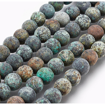 Frosted Natural African Turquoise(Jasper) Round Beads Strands X-G-D746-8mm-1