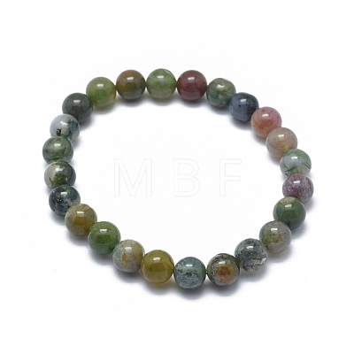 Natural Indian Agate Bead Stretch Bracelets BJEW-K212-C-010-1