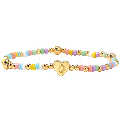 Summer Stainless Steel Heart Alphabet Colorful Glass Seed Beaded Stretch Bracelets for Women JV8929-43-1