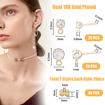 40Pcs 2 Size Brass Stud Earring Findings KK-FH0006-76-1