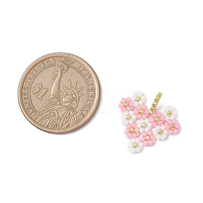 4Pcs MIYUKI Glass Seed Beaded Heart with Flower Pendants PALLOY-MZ01113-1