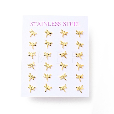 304 Stainless Steel Tiny Dragonfly Stud Earrings with 316 Stainless Steel Pins for Women X-EJEW-J043-02G-1