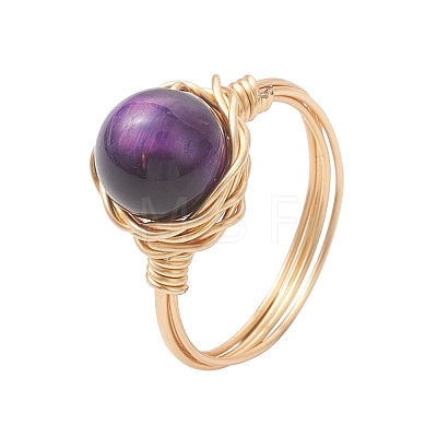 Natural Tiger Eye Finger Rings RJEW-JR00986-1