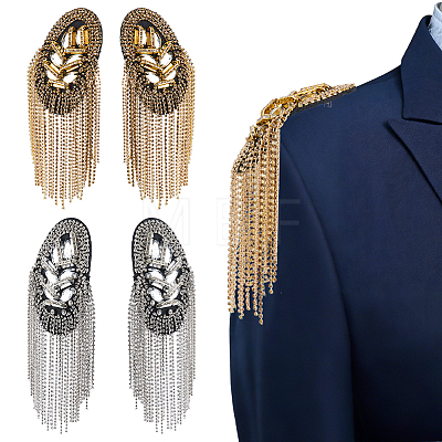 4Pcs 2 Colors Felt & Metal Rhinestone Tassel Epaulette DIY-HS0002-59-1