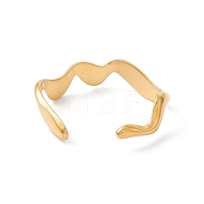 Ion Plating(IP) 304 Stainless Steel Wave Open Cuff Ring for Women RJEW-H107-04G-1