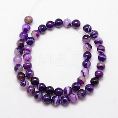 Natural Striped Agate/Banded Agate Bead Strands G-K166-13-8mm-04-1