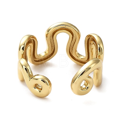 Rack Plating Brass Twist Wave Open Cuff Rings for Women RJEW-Q777-07G-1