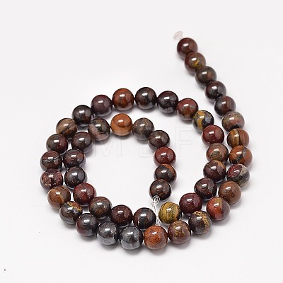 Natural Red Tiger Iron Round Bead Strands G-P075-22-6mm-1