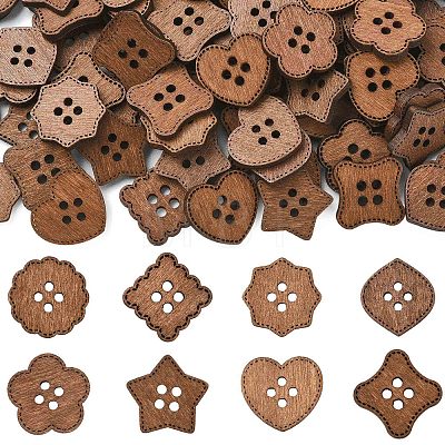 100Pcs 8 Styles 4-Hole Wood Buttons BUTT-FS0001-01B-1