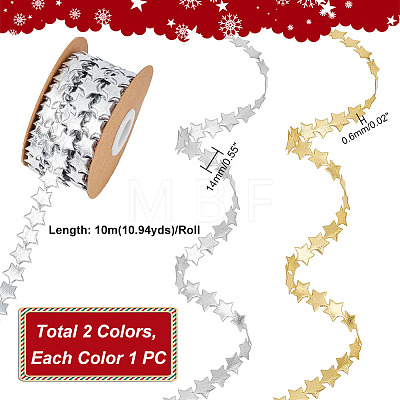  2 Rolls 2 Colors 10M Polyester Star Ribbon Trim OCOR-NB0001-83-1