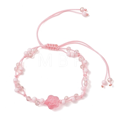 Rose Glass Seed Beads & Glass Braided Bead Bracelets BJEW-MZ00313-1