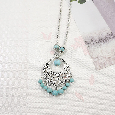 Yunnan Ethnic Style Miao Silver Pave Turquoise Pendant Necklaces Tibetan Nepalese Jewelry LV1527-4-1