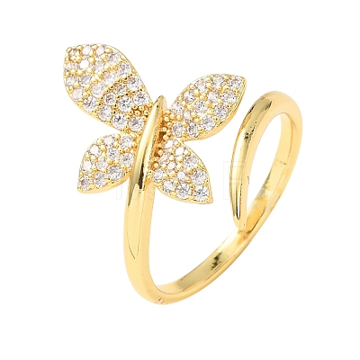 Brass Micro Pave Clear Cubic Zirconia Cuff Rings RJEW-D349-02A-G-1