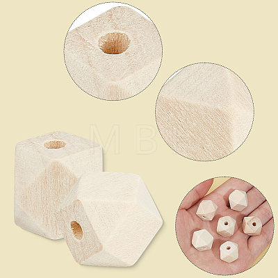 100Pcs Unfinished Wood Faceted Cube Beads WOOD-PA0001-75B-1