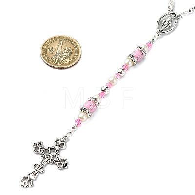 Cross & Virgin Mary Alloy Rosary Bead Necklaces NJEW-JN05123-01-1