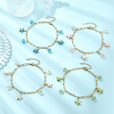 Dyed Synthetic Turquoise Beads Anklets For Women AJEW-AN00799-1