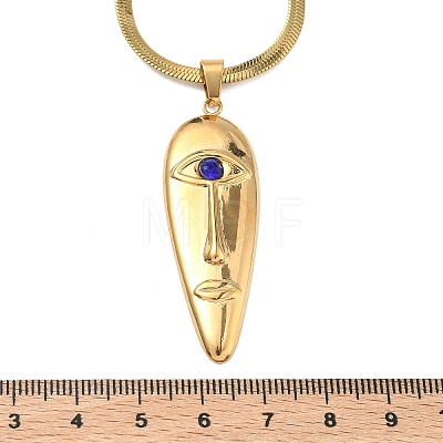 304 Stainless Steel Capri Blue Rhinestone Human Face Pendant Necklaces for Women NJEW-K303-01B-G-1