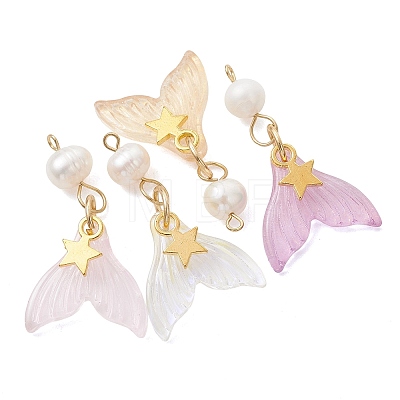 Spray Painted Glass & Natural Pearl & Alloy Pendants PALLOY-JF05240-1