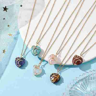 Natural & Synthetic Mixed Gemstone Heart Pendant Necklaces NJEW-JN04683-1