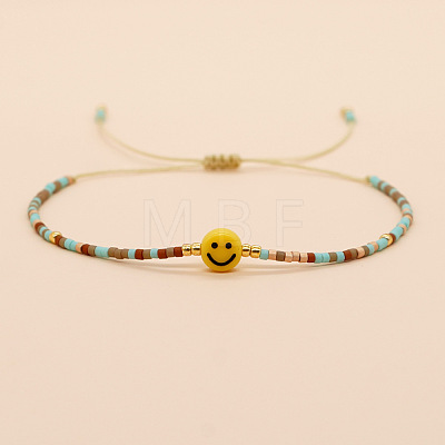 Smiling Face Glass Seed Bead Braided Bracelets for Women EQ4950-3-1