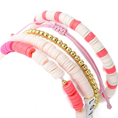 5Pcs 5 Style Polymer Clay Heishi & Word Love Beaded Stretch Bracelets Set BJEW-TA00297-1