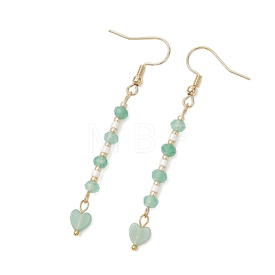 Heart 304 Stainless Steel & Glass Seed Beads Dangle Earrings EJEW-MZ00718-1
