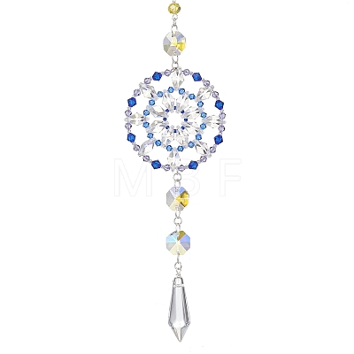 Glass Beaded Flower Hanging Ornaments HJEW-TA00187-1