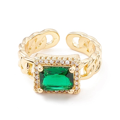 Green Cubic Zirconia Rectangle Cuff Ring KK-D067-35G-RS-1