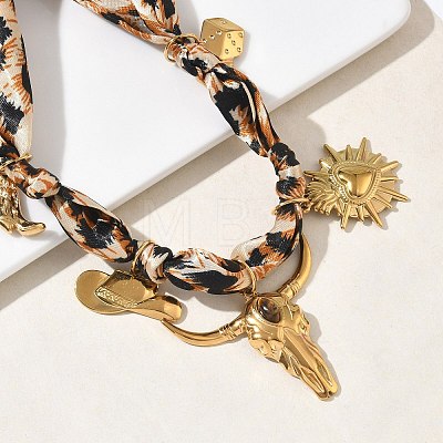 Cowboy 304 Stainless Steel & Natural Tiger Eye Cattle Heart Boot Pendant Necklaces NJEW-F372-01G-1