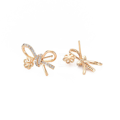 Brass Micro Pave Clear Cubic Zirconia Stud Earring Findings KK-S356-616-NF-1